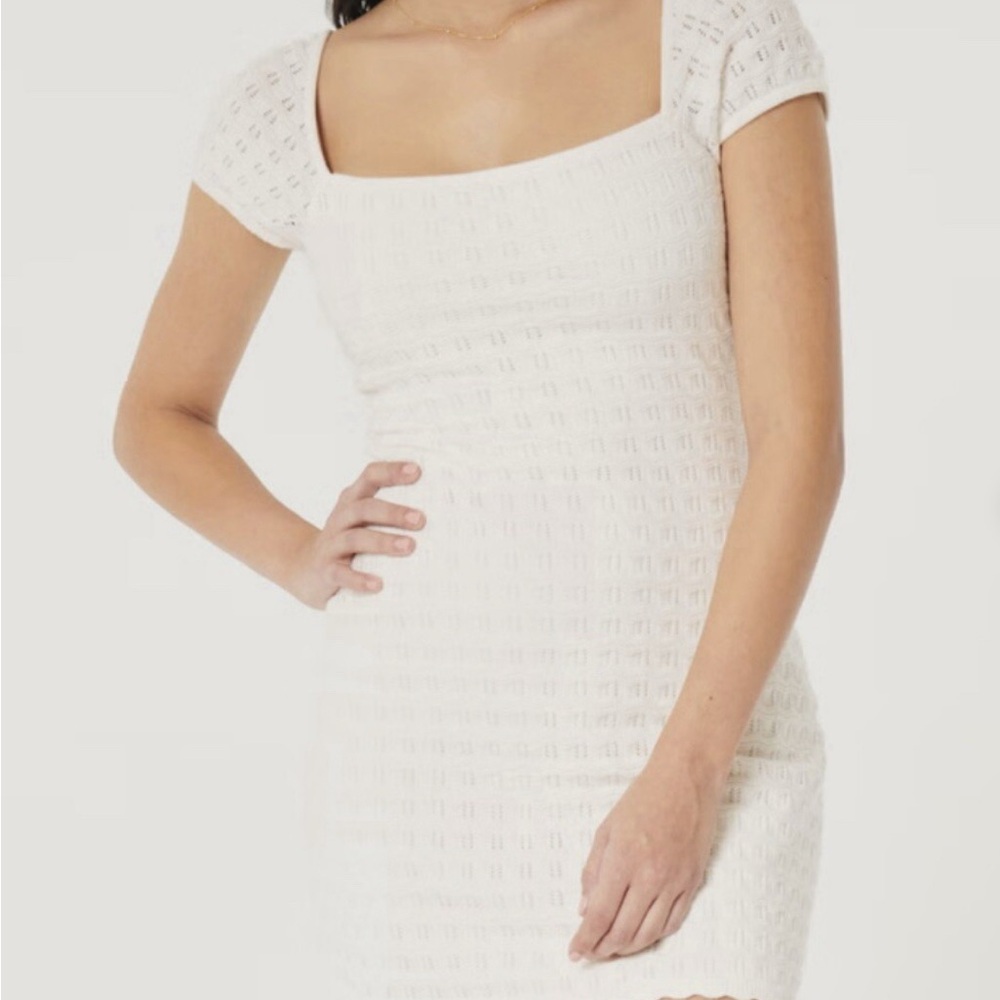 HOLLISTER Babydoll Mini Dress Square Neck Ivory Medium
